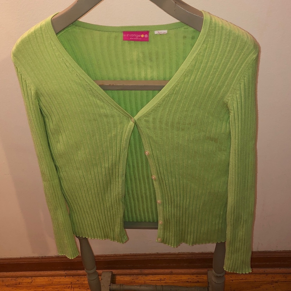 Liz Lange Lime Green Ribbed V-Neck Button Cardigan maternity sweater